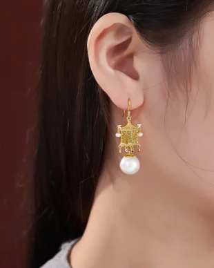 Vintage 3D Openwork Pearl Sterling Silver Earrings