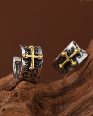 Vintage Alphabet Cross Unisex Silver Hoop Earrings