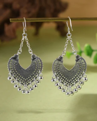 Vintage Antiqued Long Sterling Silver Earrings