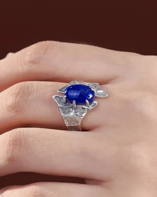 Vintage Asymmetric Silver Lapis Lazuli Ring