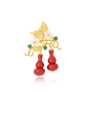 Vintage Cinnabar Gourd Brooch