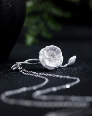 Vintage Corn Poppy Silver Necklace