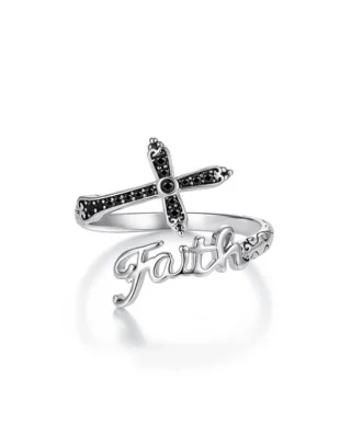 Vintage Cross Copper Plated White Gold Open Ring