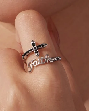 Vintage Cross Copper Plated White Gold Open Ring