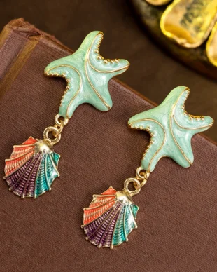 Vintage Enamel Ocean-Themed Earrings