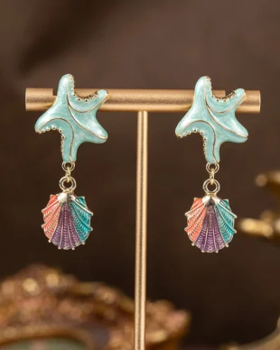 Vintage Enamel Ocean-Themed Earrings