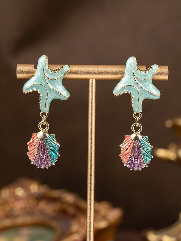 Vintage Enamel Ocean-Themed Earrings 1