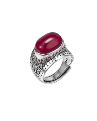 Vintage Ethnic Red Corundum Sterling Silver Ring
