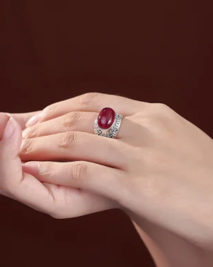 Vintage Ethnic Red Corundum Sterling Silver Ring