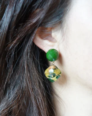 Vintage Green Resin Flower Earrings