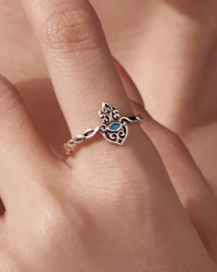 Vintage Hamsa Hand Adjustable Ring in S925 Sterling Silver