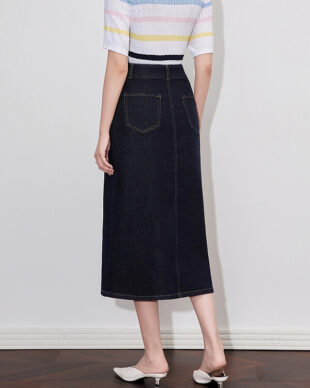 Vintage High-Waisted Front-Slit Denim Skirt