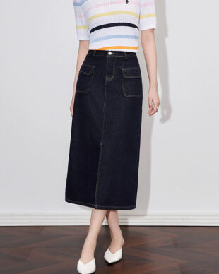 Vintage High-Waisted Front-Slit Denim Skirt