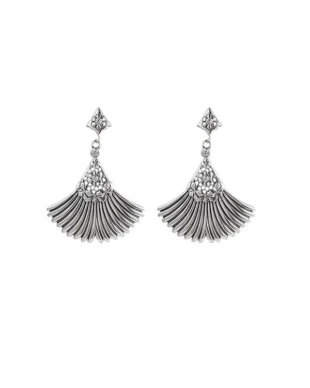 Vintage Hollow-Out Fan-Shaped Zirconia Inlaid S925 Sterling Silver Earrings