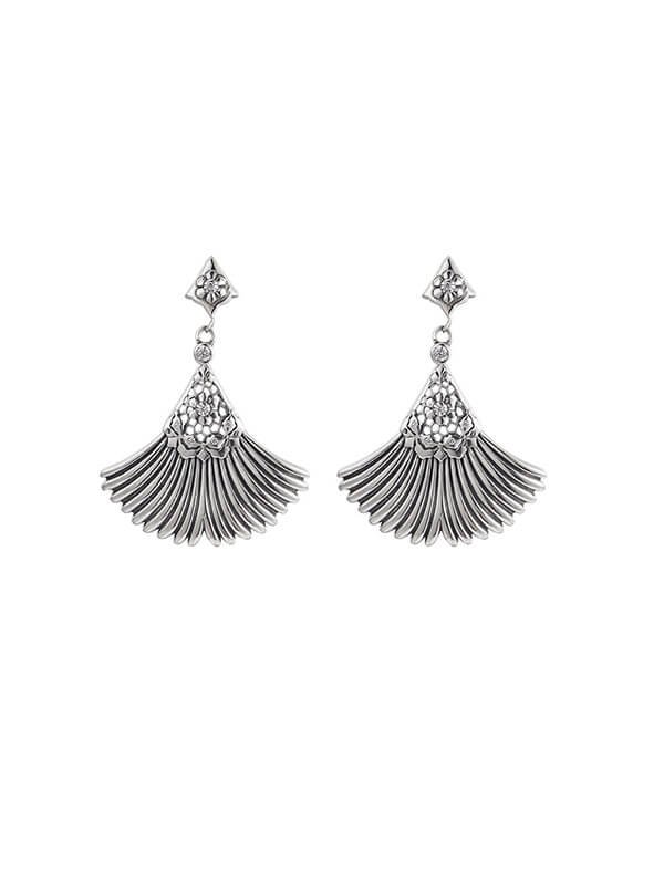 Vintage Hollow-Out Fan-Shaped Zirconia Inlaid S925 Sterling Silver Earrings 1