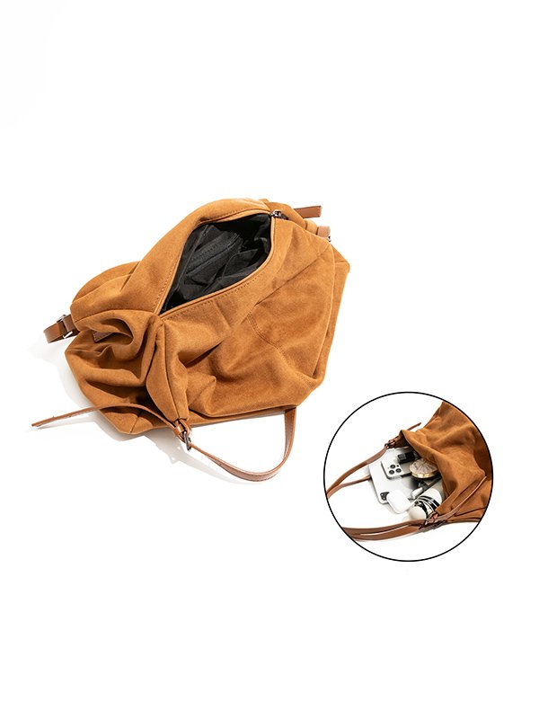 Water-Resistant Vintage PU Shoulder Bag 28cm - Faux Suede Laptop Commuter Crossbody