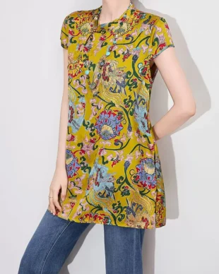 Vintage Print Top with Side Slits