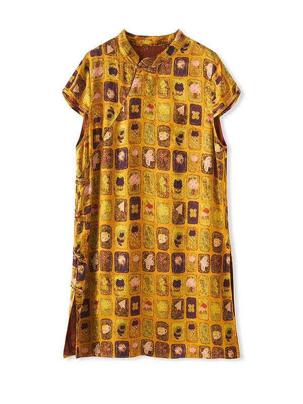 Vintage Print Top with Side Slits