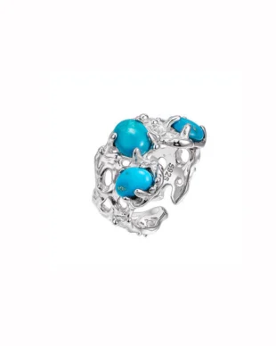 Vintage S925 Sterling Silver Filigree Ring with Raw Turquoise