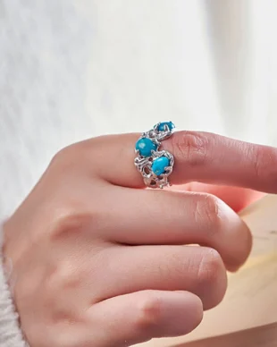 Vintage S925 Sterling Silver Filigree Ring with Raw Turquoise