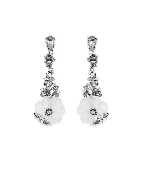 Cottagecore Alchemy Earrings - S925 Silver Peach Blossom Crystal Detachable Vintage