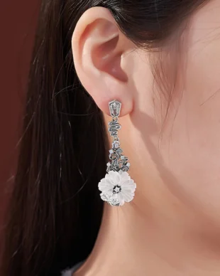 Peach Blossom Resonance Earrings - S925 Silver Crystal Frequency Therapy Vintage