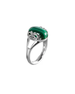 Vintage S925 Sterling Silver Ring Inlaid with Malachite