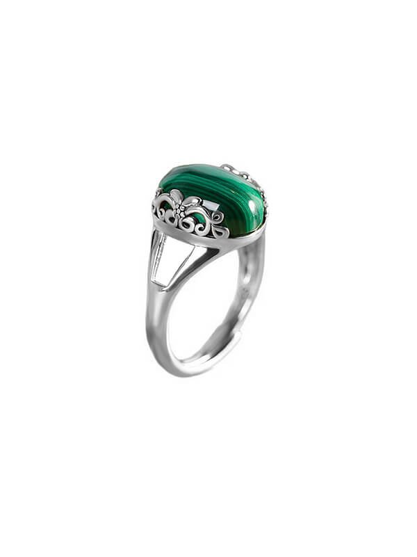 Vintage S925 Sterling Silver Ring Inlaid with Malachite 1
