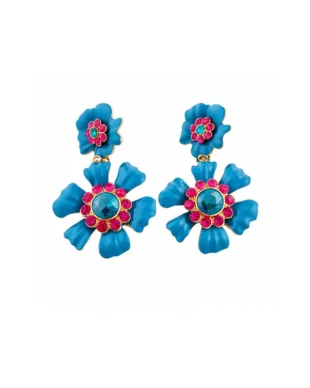 Vintage Silver Needle Oil-Coated Enamel Flower Earrings