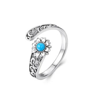Vintage Sunflower Turquoise Sterling Silver Ring