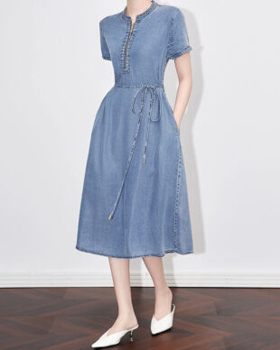 Vintage Tie-Waist Denim Dress
