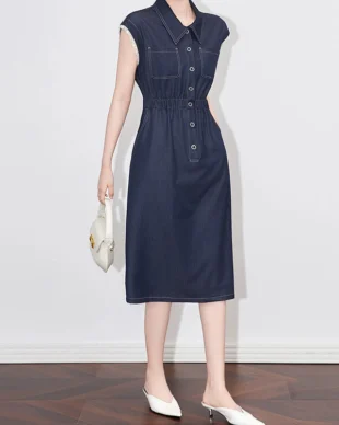 Waist-Cinching Denim Shirt Dress