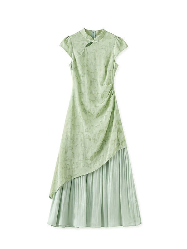 Waist-Cinching Pleated Butterfly Jacquard Dress