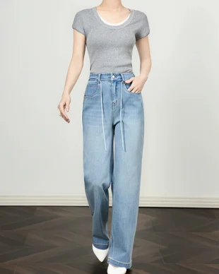 Washed & Whiskered Slim Wide-Leg Jeans