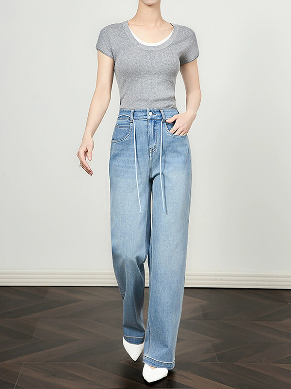 Washed & Whiskered Slim Wide-Leg Jeans