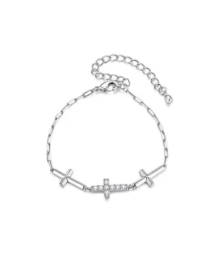 White Gold Plated Copper Cross Bracelet