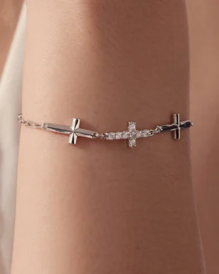 White Gold Plated Copper Cross Bracelet