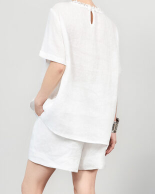 White Linen Lace Short-Sleeve Top