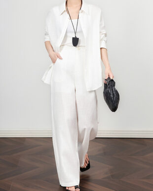 White Linen Relaxed-Fit Trousers in Quiet Luxury Style