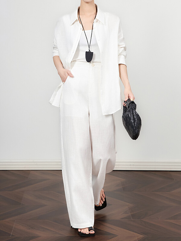 White Linen Relaxed-Fit Trousers in Quiet Luxury Style