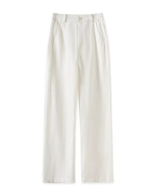 White Linen Wide-Leg Straight Pants
