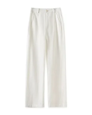 White Linen Wide-Leg Straight Pants