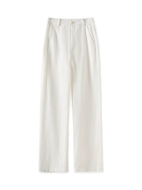 White Linen Wide-Leg Straight Pants