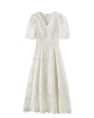 White Resort-Style Embroidered V-Neck Sundress