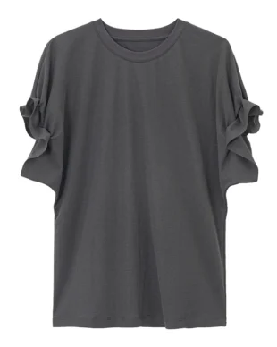 Wrinkled-sleeve linen T-shirt