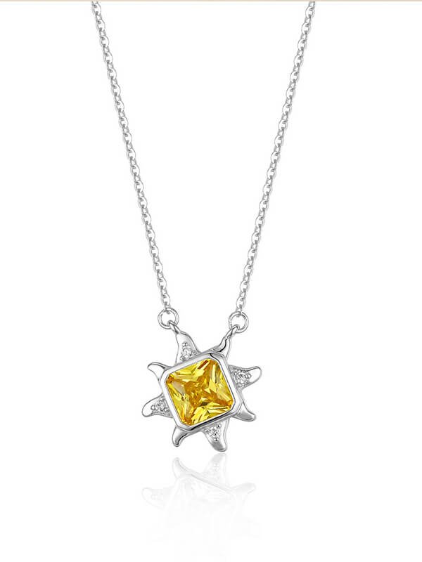 Sparkling sunflower pendant necklace in sterling silver with white zircon petals
