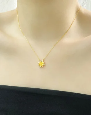 Meaningful sunflower silver necklace with zircon accents - symbol of happiness gift