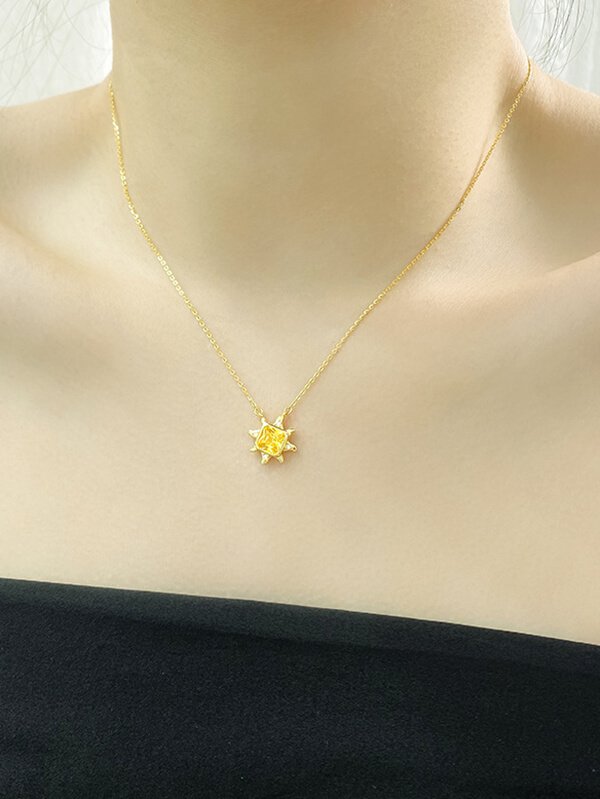 Meaningful sunflower silver necklace with zircon accents - symbol of happiness gift