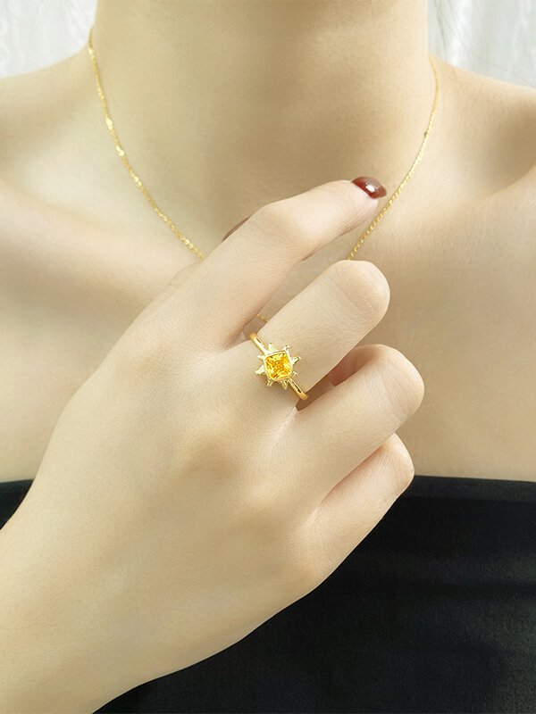 Hand-textured sunflower ring - rhodium plated silver with conflict-free zircons