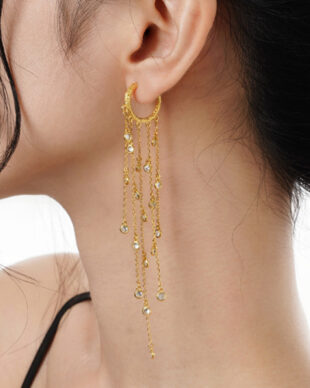 Zircon Tassel Silver Hoop Earrings